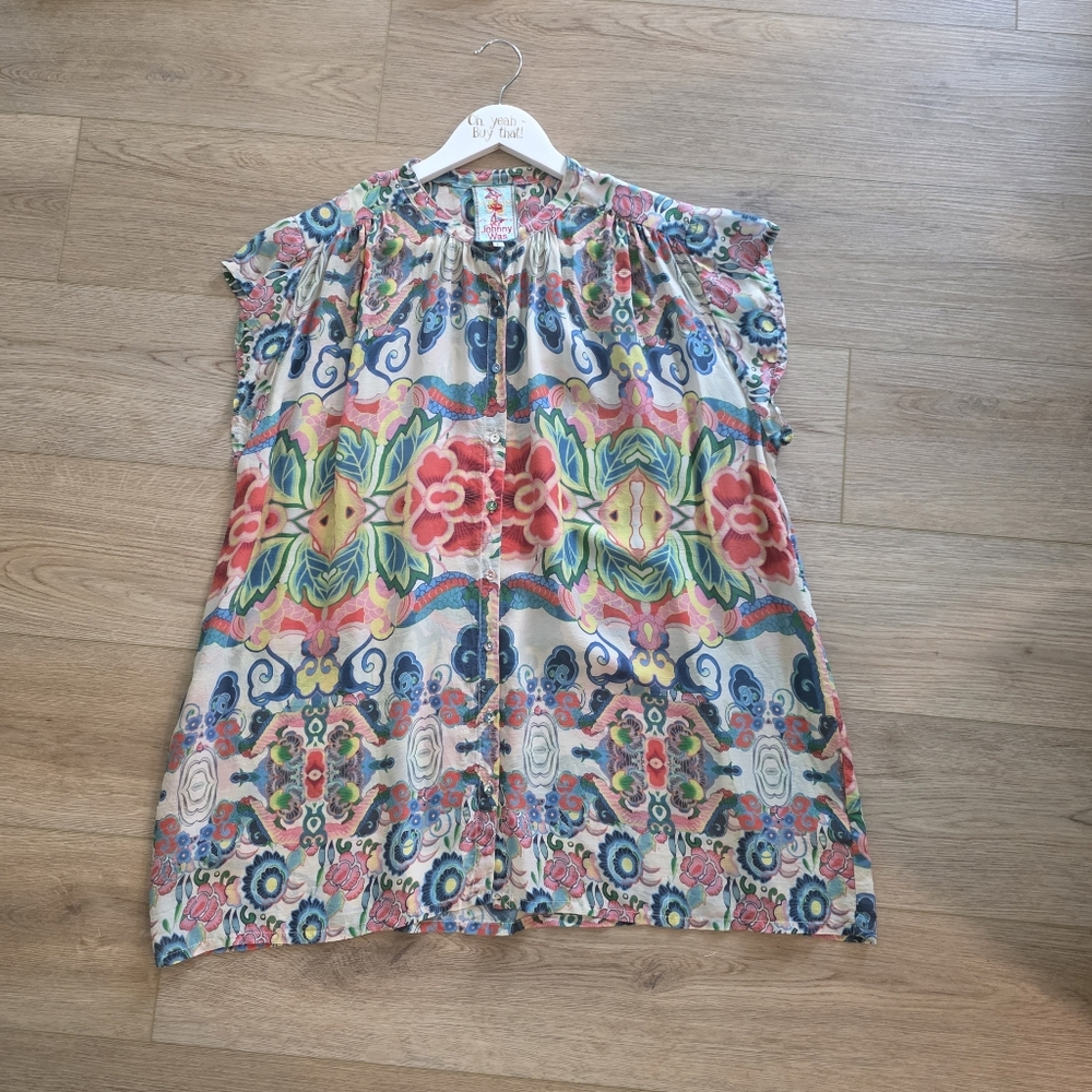 SUPER CLEAN Johnny Was Short Sleeve Button Front Printed Blouse Size Large - Picture 3 of 7